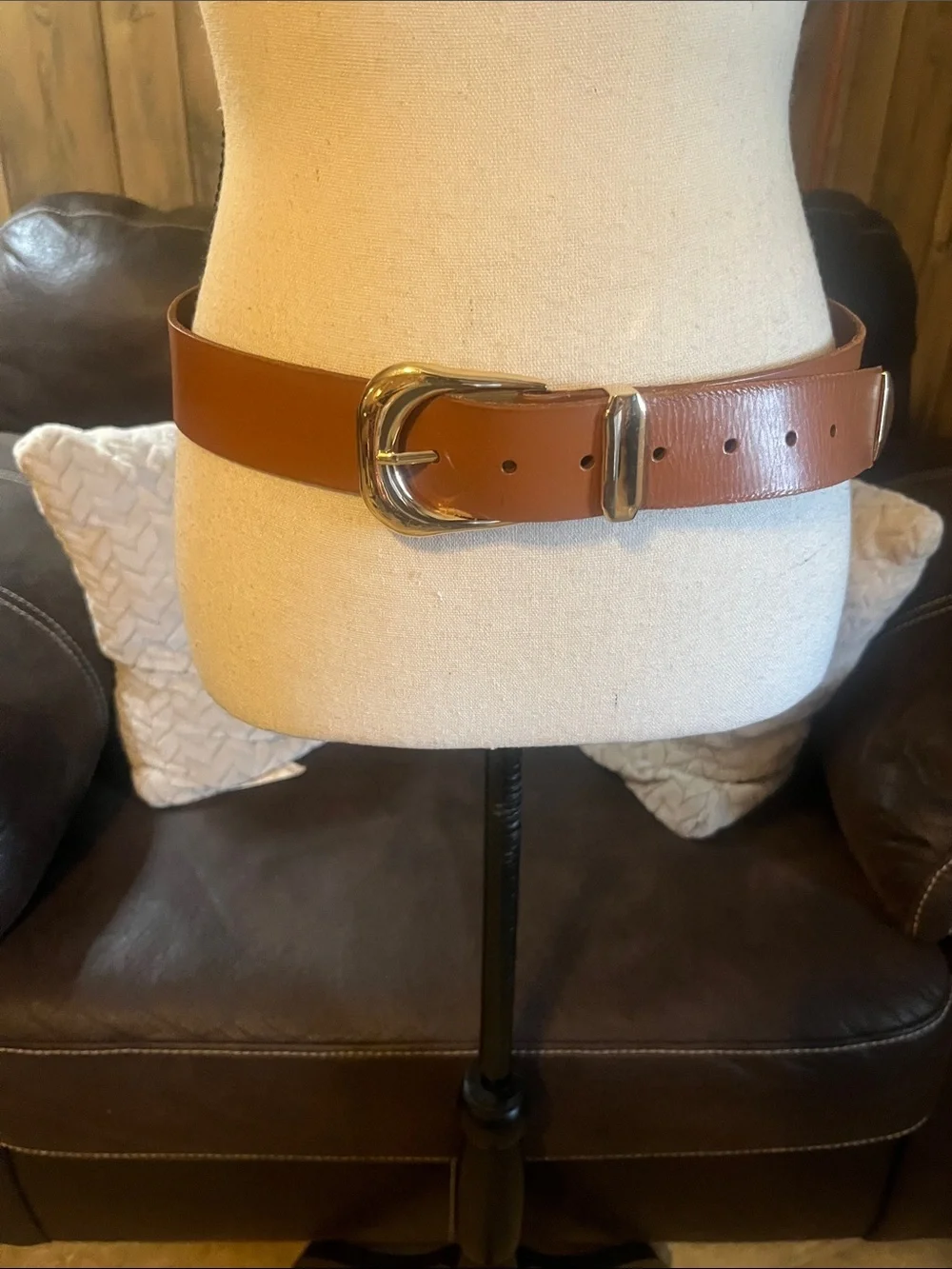 LOFT Brown Leather Belt with Gold Tone Hardware Cowgirl Western Boho